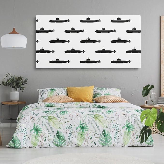 Retro Submarine Framed Canvas Wall Art for Office, Black White Vintage Wall Decor 32" L x 16" W