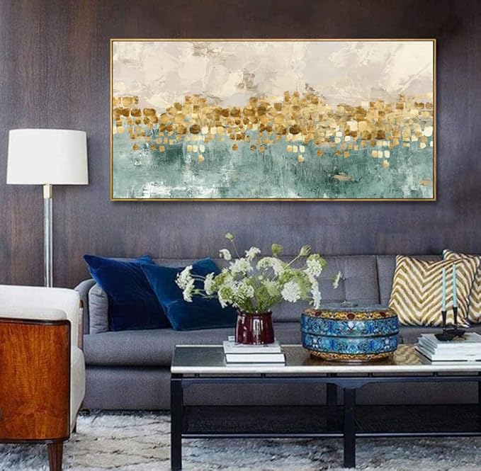 Abstract Wall Art Canvas Paintings Blue Yellow Fantasy Modern Large Framed Artwork Decor for Living Room Bedroom Office Painting Home Decor 20"x40"