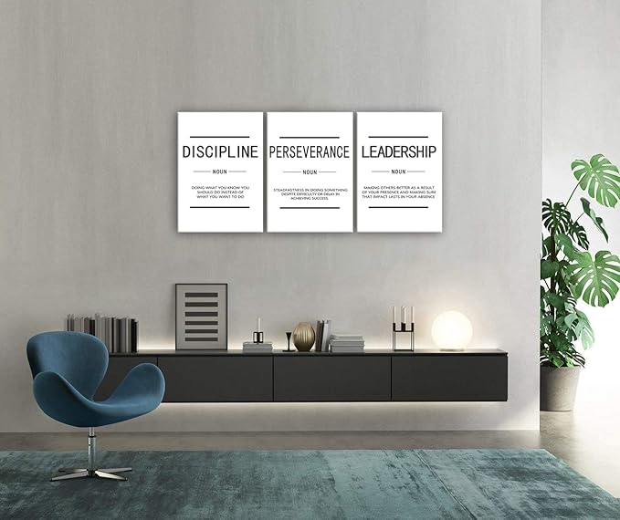 Inspirational Canvas Wall Art Painting Poster Motivational Discipline Perseverance Leadership Noun Canvas Artwork Picture Print Framed for Bedroom Office Living Room Gym Wall Decor[60''Wx 28''H]