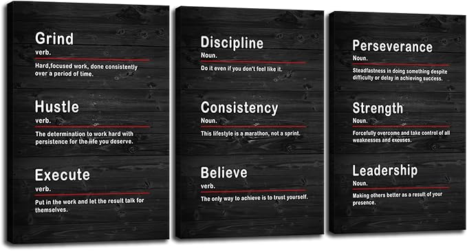Discipline Noun Inspirational Canvas Office Print Wall Art Motivational Picture Inspiring Consistency Strength Noun Poster Painting Artwork for Home Bedroom Office Decor Framed [48" W X 24" H]