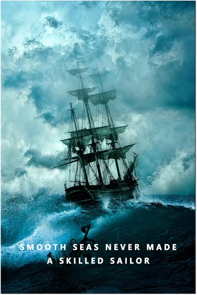 Inspirational Canvas Wall Art Smooth Seas Never Made A Skilled Sailor Motivational Poster Entrepreneur Quote Picture Home Office Decor Painting Framed and Stretched Ready to Hang [12''W x 18''H]