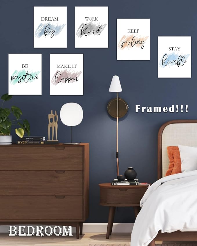 𝗗𝗿𝘀𝗼𝘂𝗺 Motivational Wall Decor Inspirational Office Wall Art Quotes Wall Art for Living Room Encouraging Canvas Posters for Office Bedroom Sayings for Wall Decor - 8” x10” x6 PCS (𝗙𝗿𝗮𝗺𝗲𝗱)