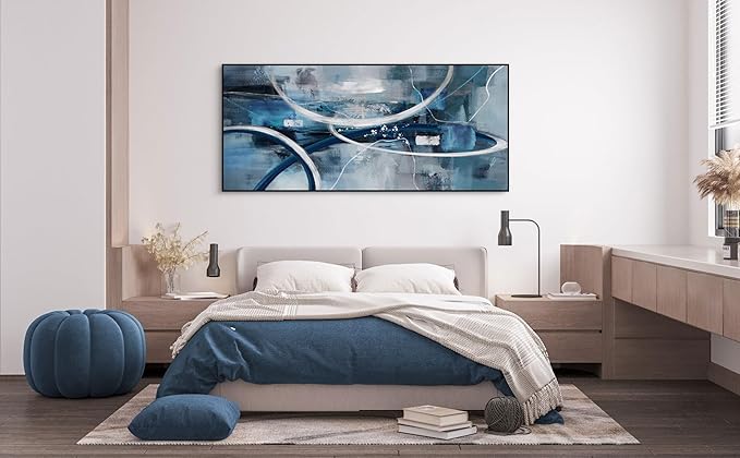 XLSJERST Abstract Wall Art for Lving Room - Extra Large 70x31 Inches Black and Gray Picture Black Framed Artwork for Bedroom Office Home Decor