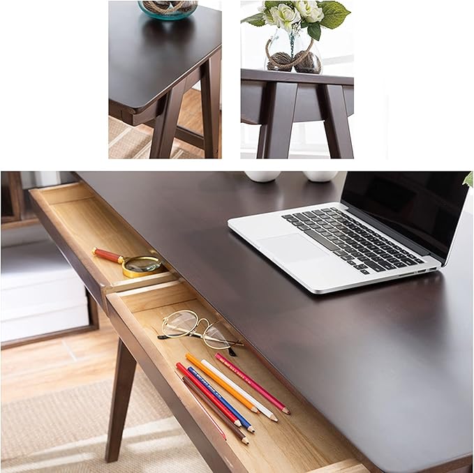 GLigeT Office Desk Modern Simple Style Wood Desk Study Writing Table Double Drawer Home Office Monitor Stand Workstation, 2 Colors Study Writing PC Desk (Color : Walnut, Size : 0.8 Meters)