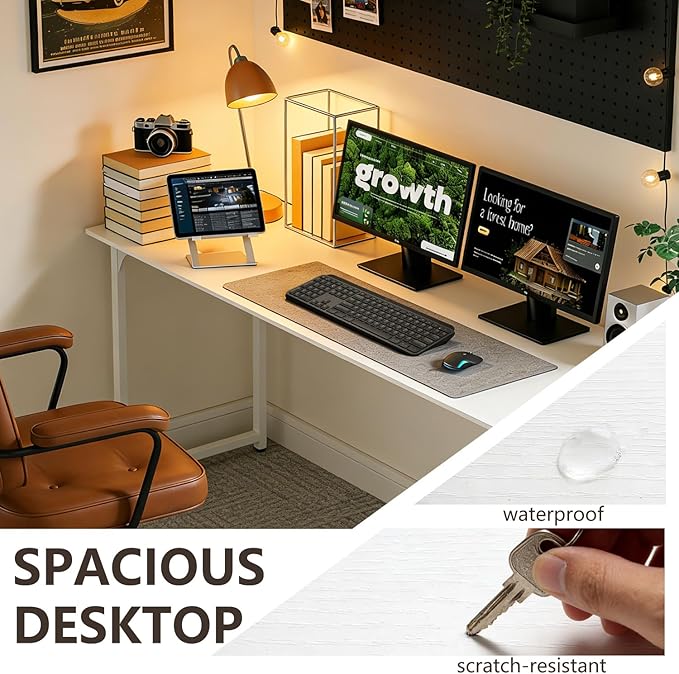 BestOffice Computer Desk,Home Office Desk, Modern Simple Style for Home Office Study Writing (White, 55 Inch)