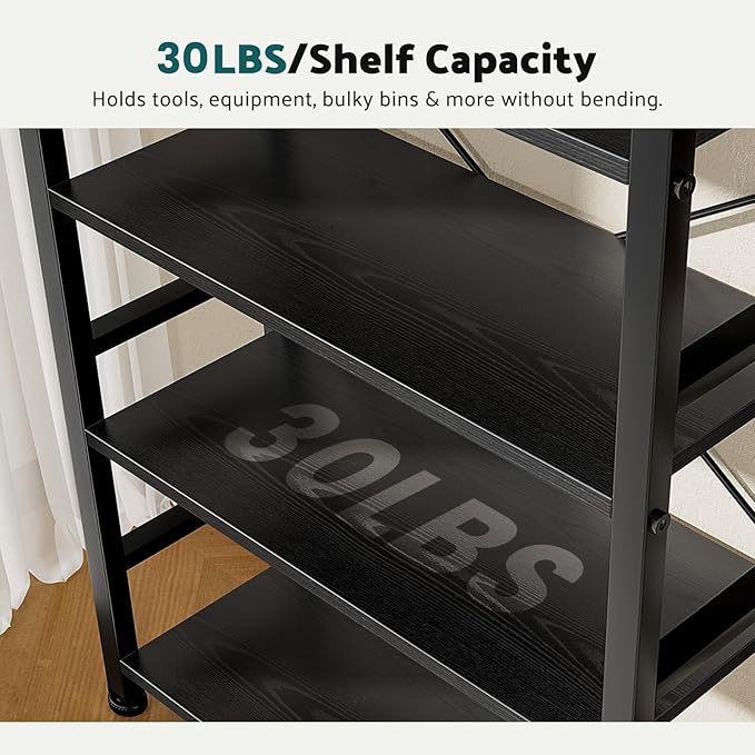 NEWBULIG Book Shelf 5 Tier Modern Bookcase Sturdy Metal Storage Organizer Books/CDs/Magazines Industrial Open Display Shelf for Bedroom Home Office Kitchen Living Room