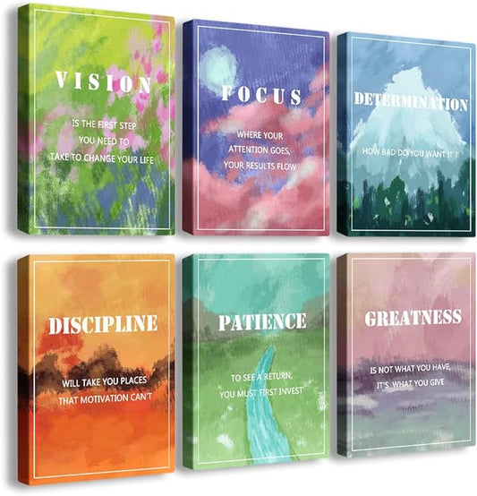 Landscape Canvas Wall Art，Motivational Wall Art Decoration Painting .Suitable forGym, Library, Office, Living Room and Home Deco,Tabletop/Hanging 6-Pack (29x38cm) Framed 5