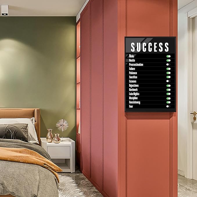 Trendy Success Settings Wall Art Motivational Quotes Inspirational Canvas Poster Large Motto Modern Encouraging Sign Prints Painting For Office Living Room Wall Decor 16x24in Framed