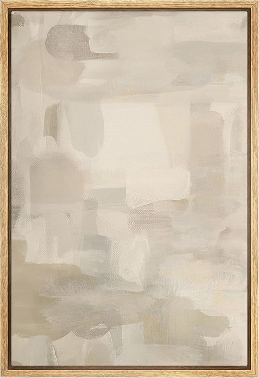 SIGNFORD Framed Canvas Print Wall Art Muted Shadows Abstract Deep Brown and Subtle Blush Toned Gradient Illustrations Modern Art Decorative Zen for Living Room, Bedroom, Office - 24"x36" Natural