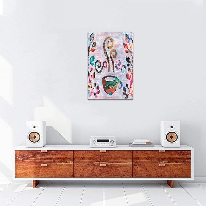yerretin Abstract Banksy Coffee Wall Art Graffiti Pictures Wall Decor Dining Room Canvas Painting Modern Artwork Home Decoration for Kitchen Cafe Coffee Bar Framed 16"x24"