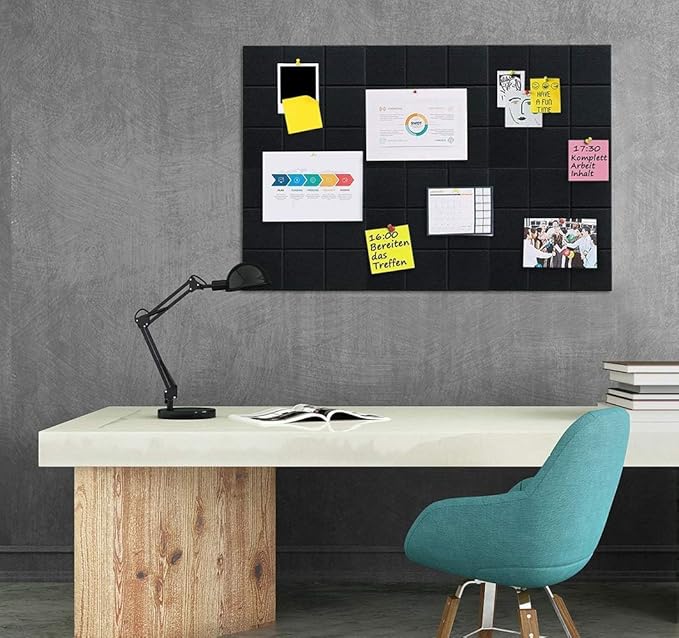 Large Cork Board Felt Board Tiles for Walls with 60 Push Pins, 11.8"x11.8" Pack of 12 Pin Board Notice Boards for Home Office Kitchen, Bulletin Board Wall Tiles for Photos Memos