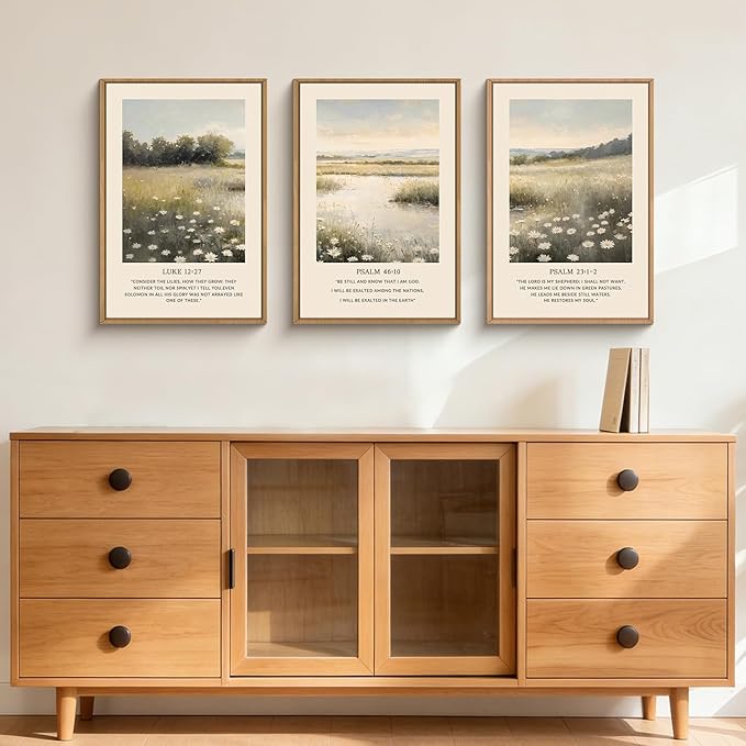 Large Christian Scripture Framed Canvas Wall Art,Vintage Bible Verse Wall Decor,Jesus Religious Art Prints,Nature Floral Landscape Artwork for Living Room,Bedroom,Church -24"x36"x3