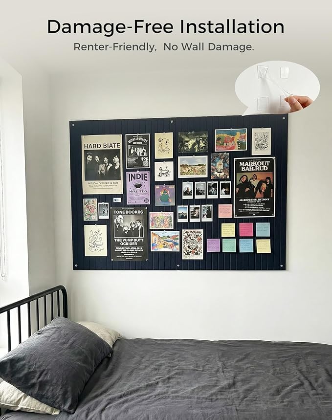 Aothia 12-Pack Large Felt Bulletin Board 48"x36", Modular Pin Board Tiles for Wall, Cork Board Alternative for Office & Classroom, Includes 70 Adhesive Tabs & 40 Pushpins, Navy Blue