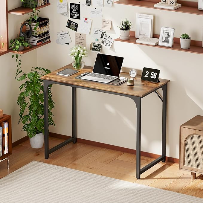 Computer Desk 39.4" Home Office Writing Desk, Modern Simple Style Table for Work Study Gaming,Workstation for Home Office,Brown