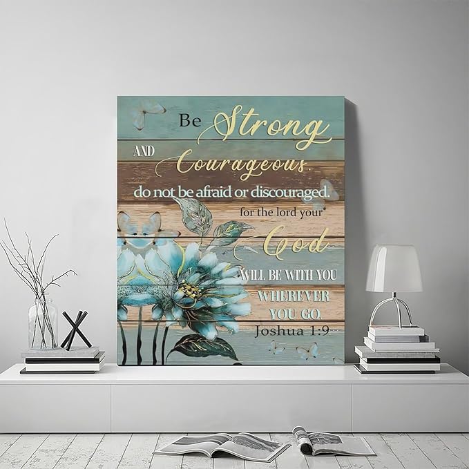 Christian Wall Art Bible Verse Floral Pictures Wall Decor Religious Scripture Flower Canvas Painting Modern Home Decoration Artwork for Bathroom Bedroom Living Room Office Framed 20"x24"