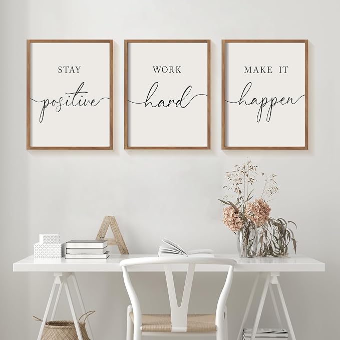 Heiple Motivational Wall Art 11"x14" Framed Wooden Inspirational Office Wall Decor for Men Picture Poster Positive Work Hard Quote Wall Decor for Home Office Bedroom (Brown, 11”x14”)