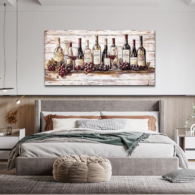 QIYILEXWART Canvas Wall Art For Living Room Large Wall Decor For Kitchen Bedroom Decorations Farmhouse Pictures Wine Bottle Painting Stretched And Framed Artworks Room Ready To Hang