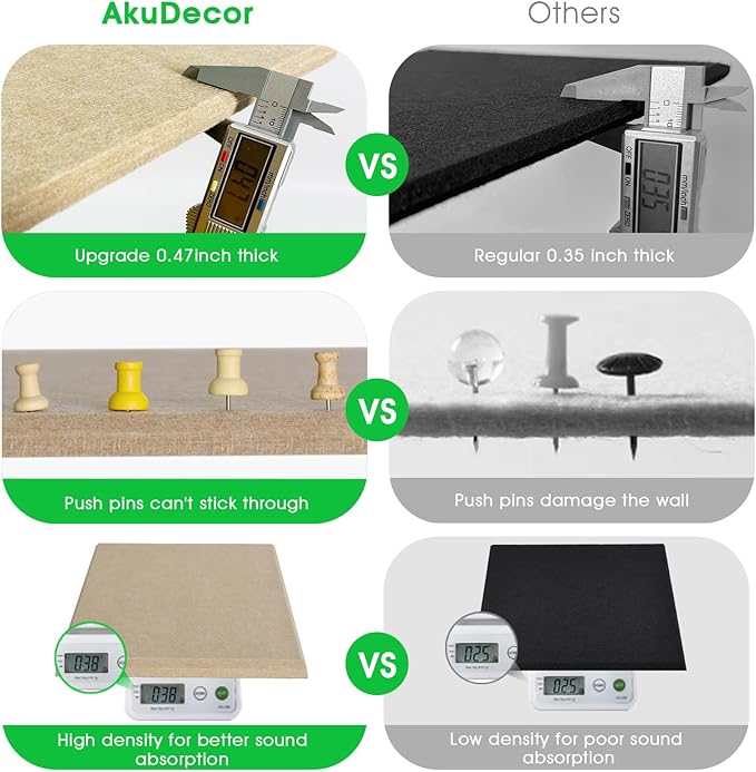Large Cork Board for Office Wall Decor,36"x24"-6 Pack Felt Wall Tiles with Safe Removable Adhesive Tabs, 1/2" Thick, Felt Bulletin Board Pin Board Cork Boards for Walls - Tan