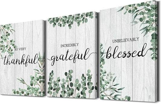 3 Pieces Blessed Sign Wall Decor - Thankful Grateful Quote Art - Home Decor Signs (12''W x 16''H x 3PCS)