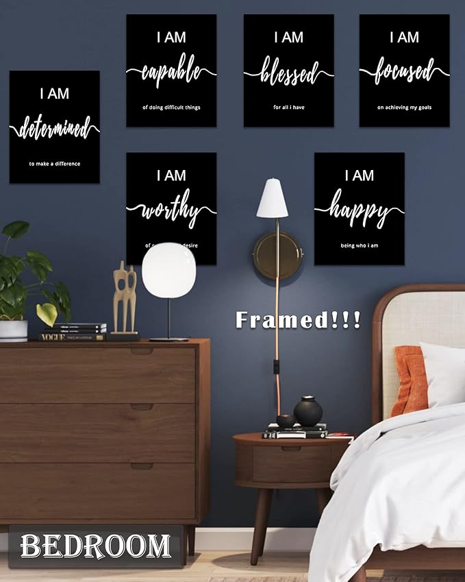 Drsoum Inspirational Wall Art Office Decor, Motivational Wall Art Prints for Office Bedroom Living Room Classroom,Black and White Daily Positive Affirmations Posters for Women Men Kids, Set of 6,