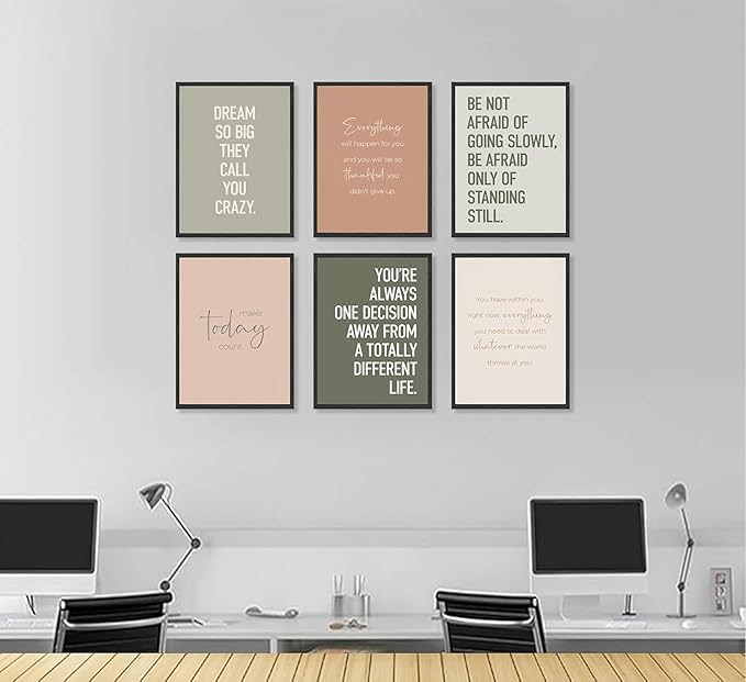 KBIERQN 6Pcs Inspirational Quotes Wall Art Office Motivational Poster Prints Workplace Motivational Canvas Pictures for Living Room Bedroom Wall Decor 8x10in Unframed