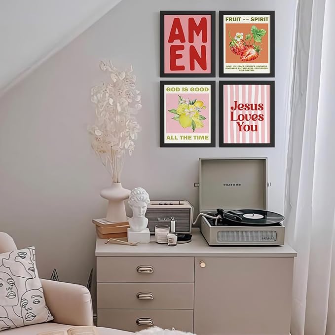 DSHFG Christian Fruits Spirit Bible Verse Wall Art Decor, jesus Loves You Christian Wall Decor for Home Kitchen Bathroom Ofice,Bible Verse Posters Prints Set of 4, 8x10 Unframed