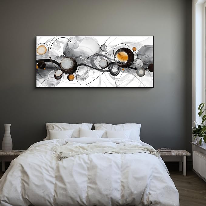 XLSJERST Wall Art for Living Room Picture - Extra Large Abstract Cavnas Artwork for Walls Black and White Minimalist Modern Framed Painting Home Decor - 86x39 Inches