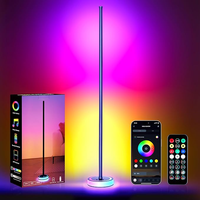 59" Smart LED Corner Floor Lamp, RGBICW Color Changing Ambient Lighting, App Control Music Sync Mood Light, Modern Dimmable Room Decor for Bedroom, Living Room, Gaming Setup, Blue