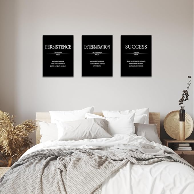 LMGOV Motivational Wall Decor, Inspirational Office Decor for Men, 12” x 16” Framed Canvas Painting for Bedroom, Wall Picture for Living Room, Positive Poster for Gym, Bathroom, Sports, Dorm (3 Piece)
