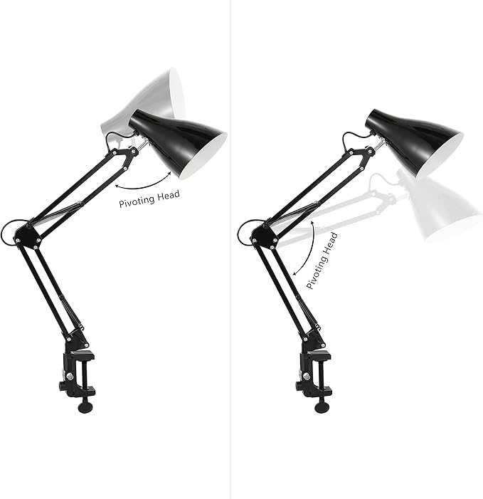 JONATHAN Y 28.5" Black Odile Industrial Adjustable Clamp-On LED Task Lamp with Metal Shade, Vintage Articulated Desk Lamp for Home Office Studio, LED Bulb Included JYL7125A