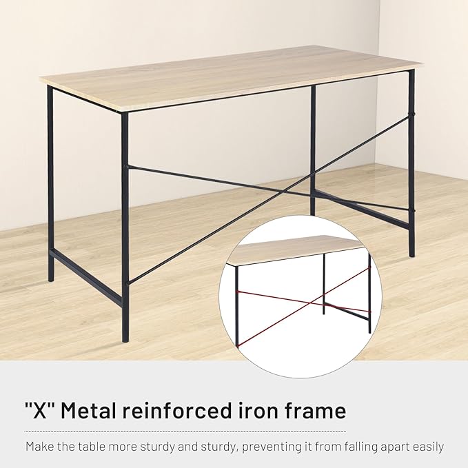FurnitureR 47.2" Home Office Writing Desk - Simple Computer Desk with Sturdy Metal Legs, Compact Study Table for Small Spaces, Student Laptop Workstation, Oak