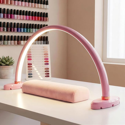 Half Moon Light for Nail Desk 16 inch Nail Desk Light Half Moon Lamp Portable Arch Lamp Dimmable with Foldable Bracket for Desk Salon Table Use, 3 Color Temperature