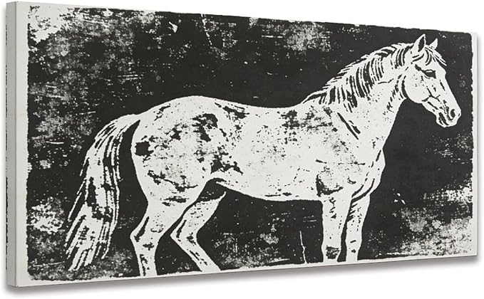 Vintage Horse Framed Canvas Wall Art for Office, Black White Rustic Wall Decor 40" L x 20" W