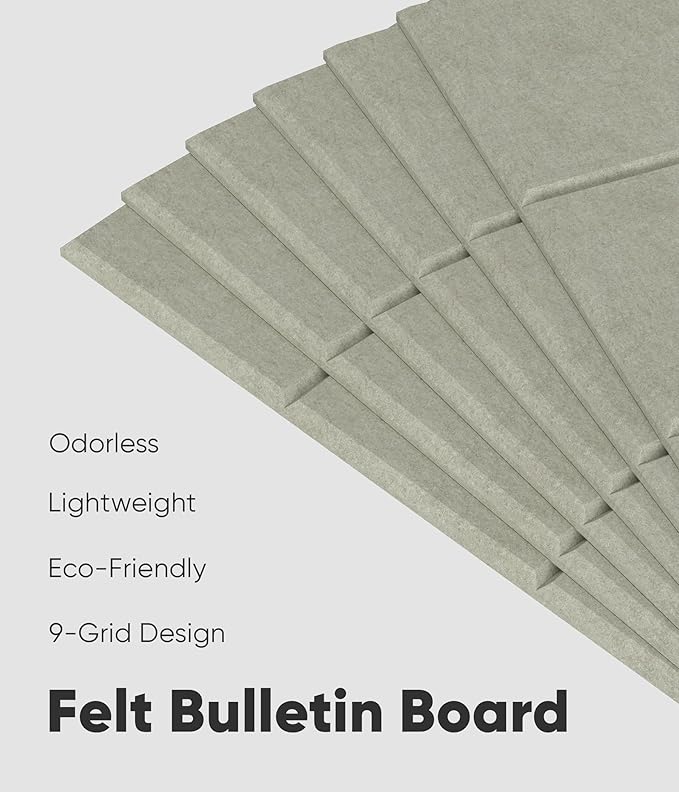 Large Cork Board for Walls 36" x 24", 6 Pack Felt Wall Tiles with Push Pins for Office Home, Pin Board Bulletin Board for Photo Pictures, Sage