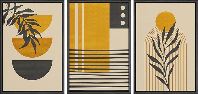 IDEA4WALL Framed Canvas Print Wall Art Set Geometric Mid-Century Jungle Safari Leaf Polygons Abstract Shapes Illustrations Modern Art Nordic for Living Room, Bedroom, Office - 16"x24"x3 Black