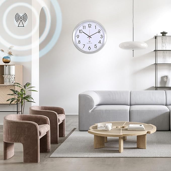 Atomic Analog Wall Clock, 14Inch Radio Controlled Sets Automatically Wall Clock, Aluminum Frame WallClock for Home School Office