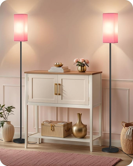 2 Pack Floor Lamp, Pole Lamp with Foot Switch, Modern Standing Lampshade, Minimalist Freestanding Lamp (Bulb Not Included), for Living Room, Bedroom Office, Black and Pink P07LDP205