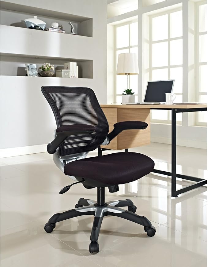 Modway Edge Mesh Back and Mesh Seat Office Chair In Black With Flip-Up Arms in Black