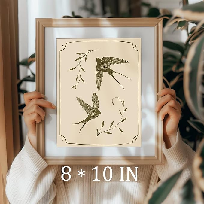 uniro Vintage Swallow Wall Art Cute Bird Canvas Prints Bedroom Bathroom Shelf Retro Swallow Illustration Room Decor swallow wall art beige prints antique victorian print 8 x 10inch-UNFRAMED