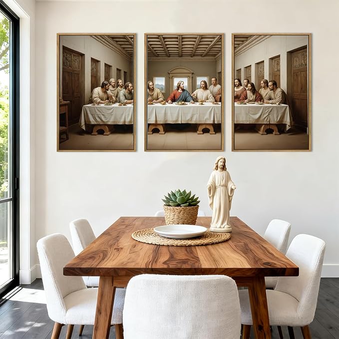 The Last Supper Wall Art Christian Wall Decor 16x24 Inch Framed Jesus Religious Painting Set of 3 for Living Room Bedroom Hallway
