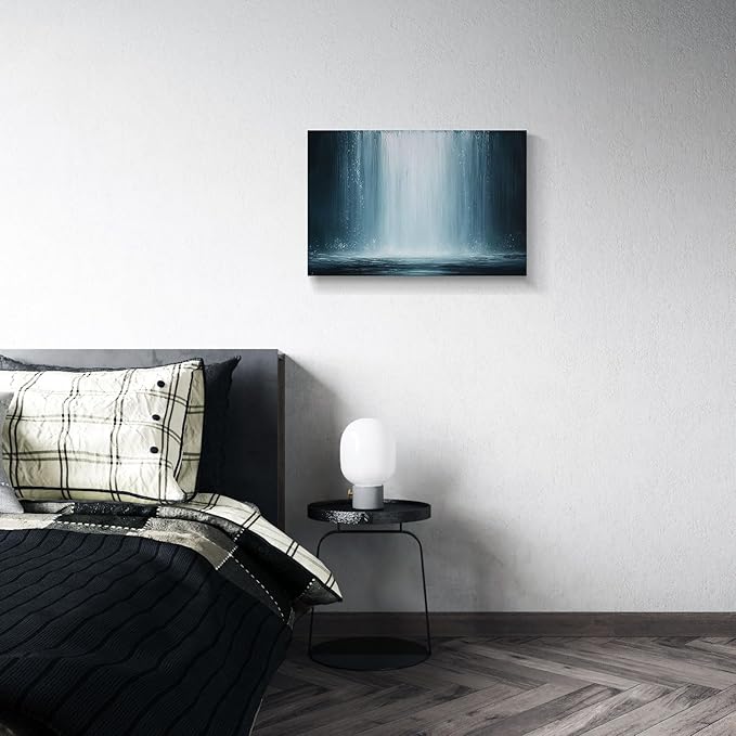 gaosoul Modern Abstract Canvas Wall Art Blue Fantasy Falls Paintings Stylish Framed Minimalism Artwork Prints for Living Room Bedroom Office Decor 24x16in