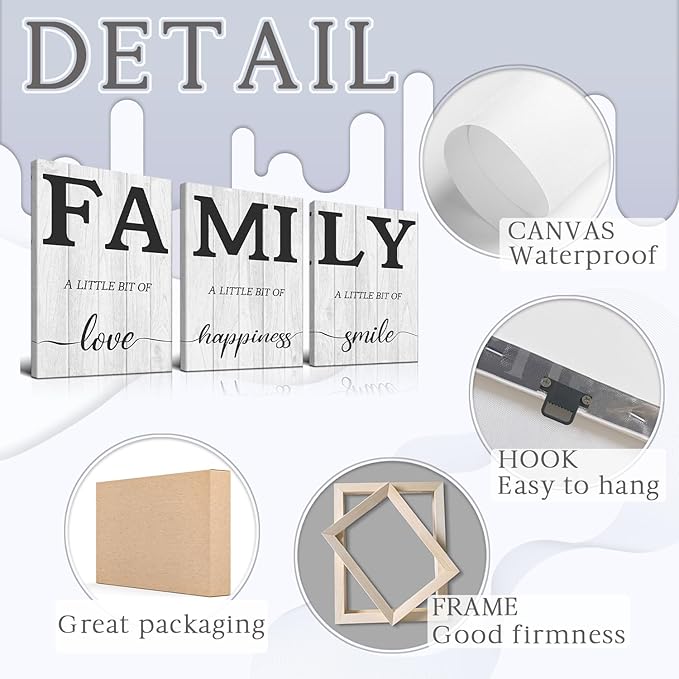 Family Wall Decor for Living Room Family Canvas Wall Art - 3-Piece Framed Canvas Prints with Wooden Frame, Ready to Hang, Fade-Resistant High-Definition Artwork (20''Wx28''Hx3PCS)