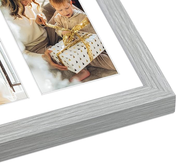 Golden State Art, Set of 10, 13.7x15.7 Matted Grey Wood 7-Opening for 4x6 Collage Picture Frame