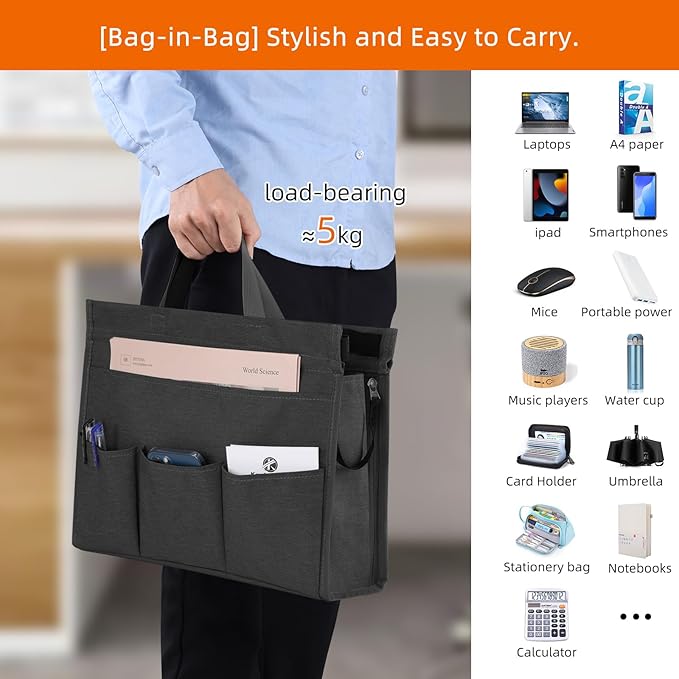 MASTLU Under Desk Hanging Storage Bag, Desk Organizer Storage, Office Side Storage Bag, Compatible with A4 Files, Detachable Handle Design, No Assembly Required, For Office Home School (Black)