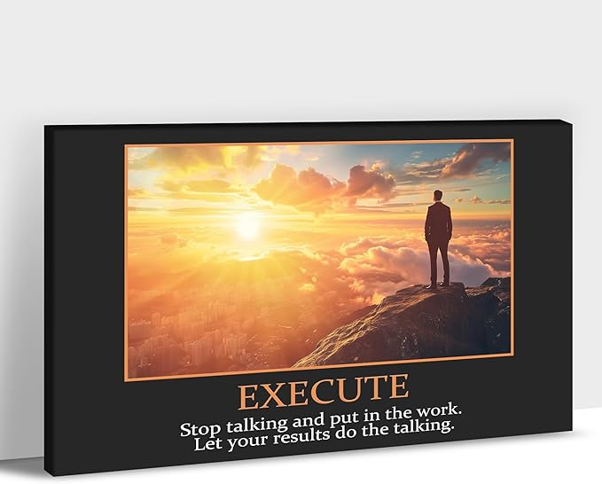 UZMKM - Inspirational Canvas Wall Art, EXECUTE Mindset Quotes Picture Prints, Success Framed Company Watching Sunrise Poster, Positive Quotes Wall Painting for Home Office Workplace 18x24 Inch