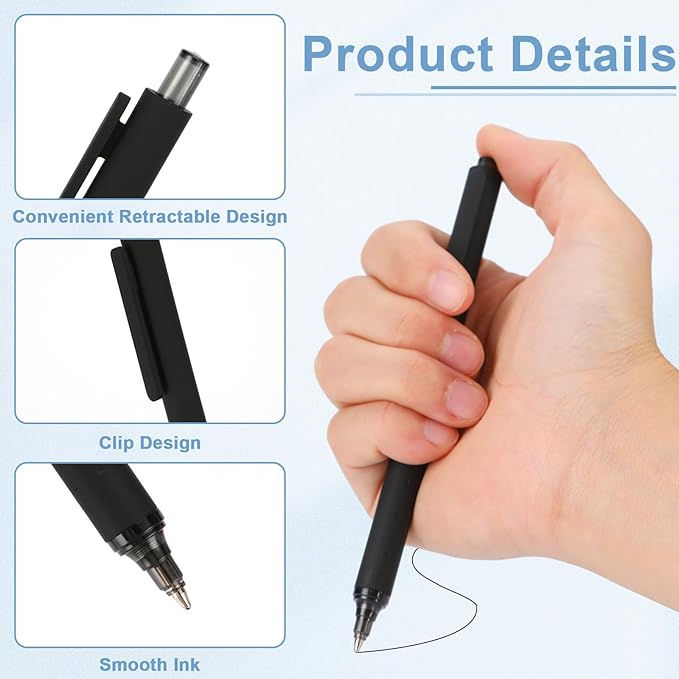 WY WENYUAN 100 Pcs Black Pens Bulk, 1.0mm Bold Point Quick Drying Ballpoint Pens, Retractable Bulk Pens for Smooth Writing, Ideal for School, Office, Journaling, Note Taking and Correction