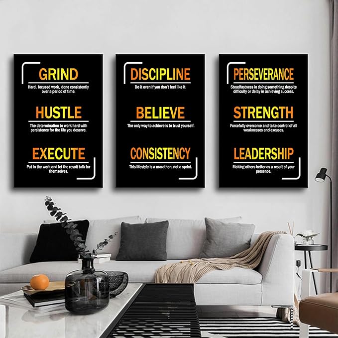 3 Pieces Motivational Entrepreneur Quotes Inspirational Canvas Wall Art Picture Painting Hustle Believe Strength Poster Print for Living Room Office Gym Wall Decor Ready to Hang [72''Wx36''H]