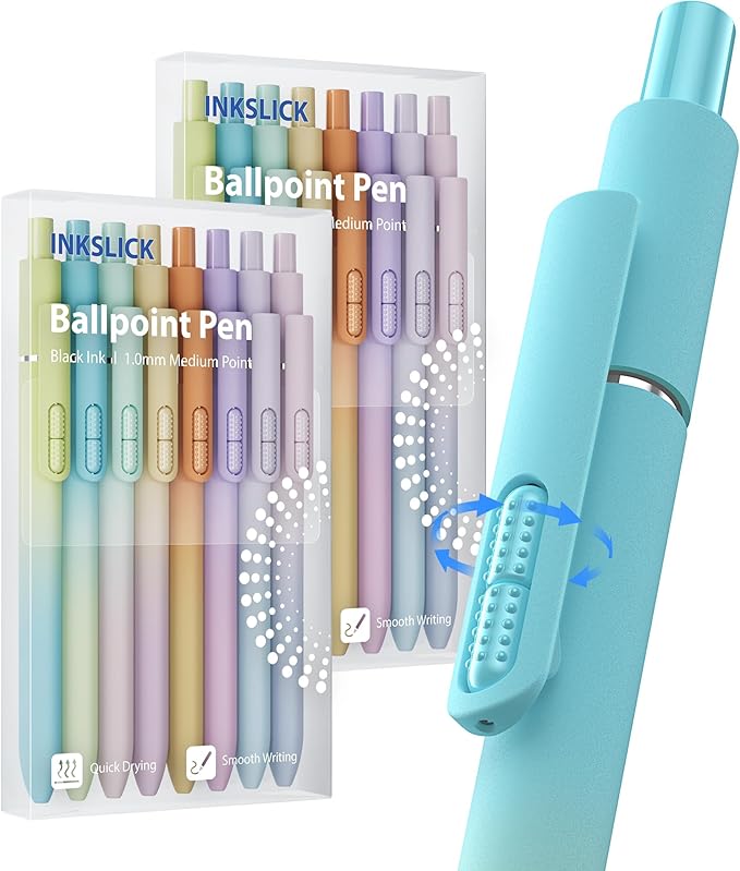 16 Pack Black Pens - 1.0mm Medium Point Ballpoint Pens | Smooth Writing Retractable Black Ink Pen for Nurses, Women, Adults, School, Office (Gradient-16pcs)