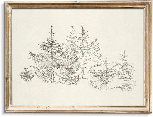 uniro Pine Tree Vintage Wall Art Gray Prints - Classical Naturalist Tree Landscape Print - Pine Trees Sketch Canvas Wall Art Decor Rustic Farmhouse Wall Decor - Minimalist Mid Century Wall Art Painting Picture Aesthetic for Bedroom Bathroom Living Room...