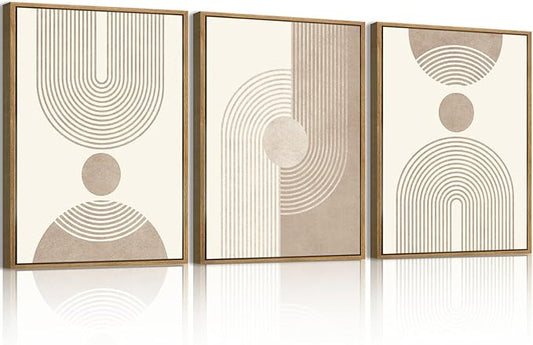 BINCUE Neutral Abstract Wall Art Boho Geometric Wall Decor Mid Century Modern Artwork for Living Room Bedroom Office 12" Lx16 W Set of 3